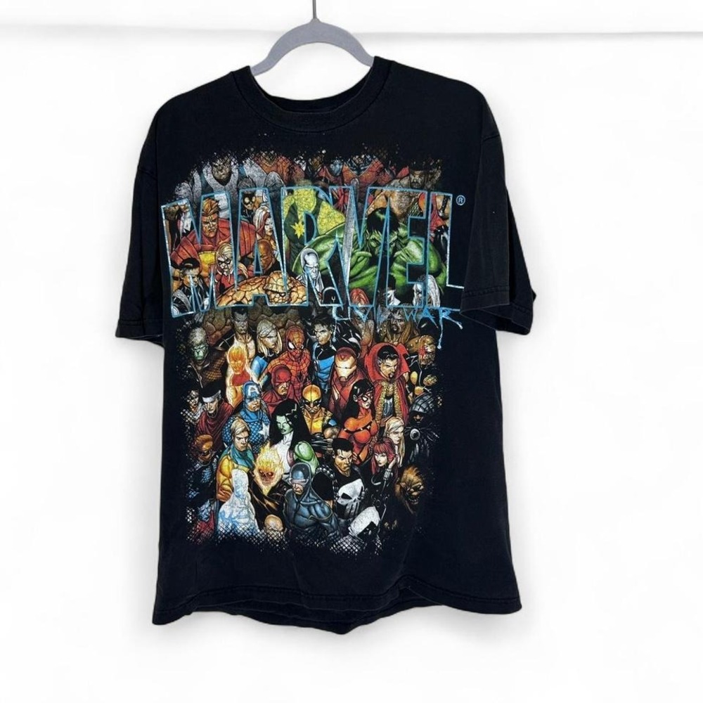 Marvel Mad Engine Mens XL Characters Comics Super Heroes Black Tee Shirt Vtg Y2K